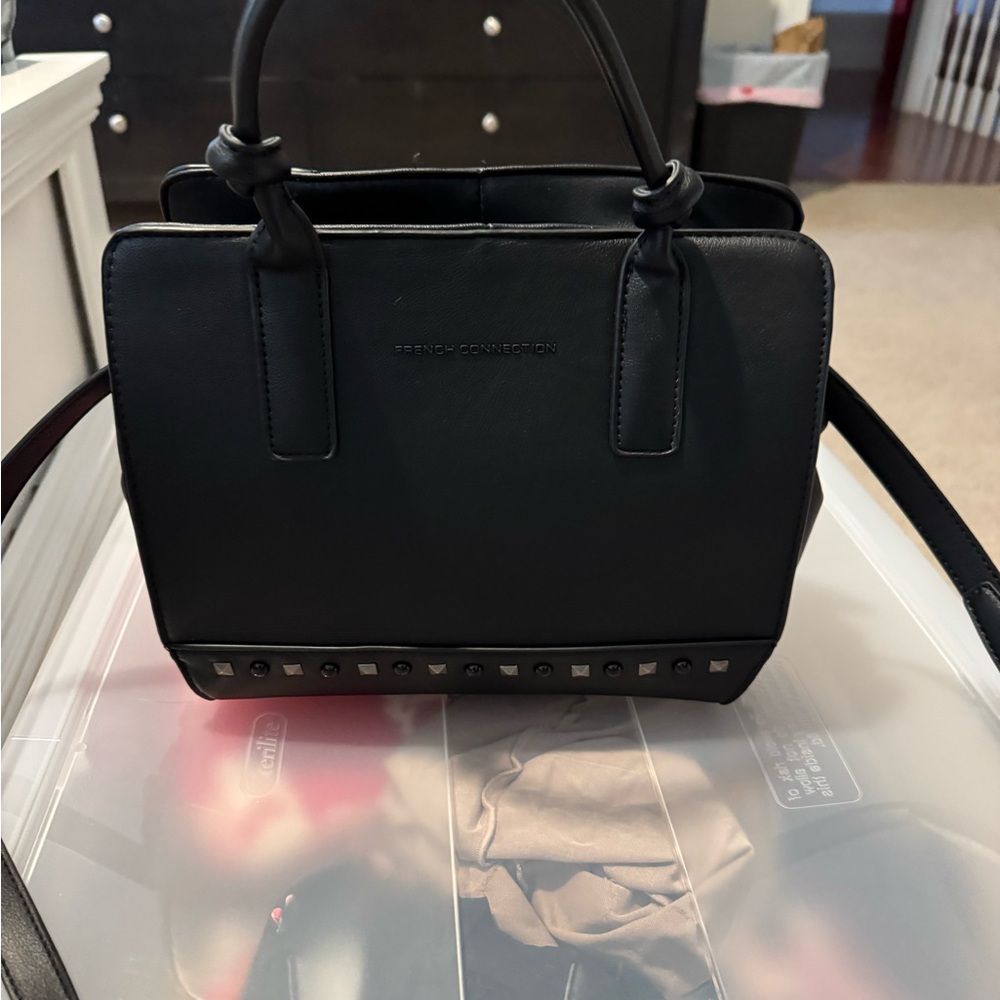 French Connection Black Satchel with Stud Accents